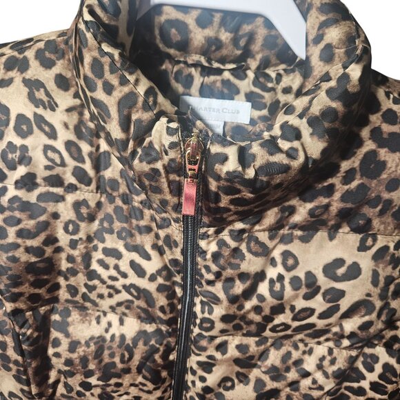 Leopard Print Puffer Vest With Zipper Closure & Snap Pockets By Charter Club Siz - Picture 3 of 9